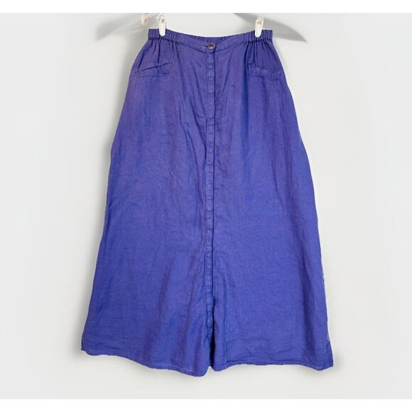 Vintage Flax Engelhart Linen Skirt Long Snap Button Pockets Purple Size Large - Picture 1 of 5
